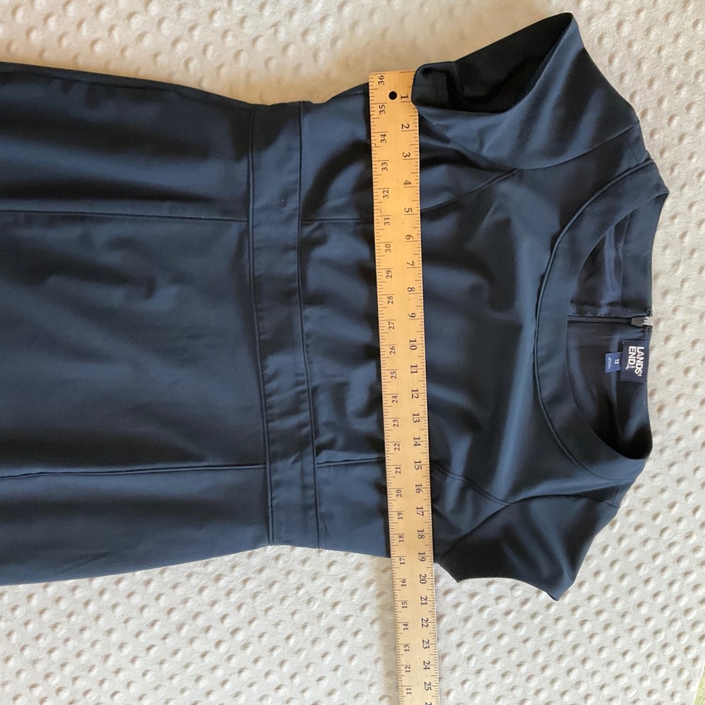 Lands' End Sheath Dress Womens 12 Black Wool Blend Cap Sleeve Career - Picture 5 of 8